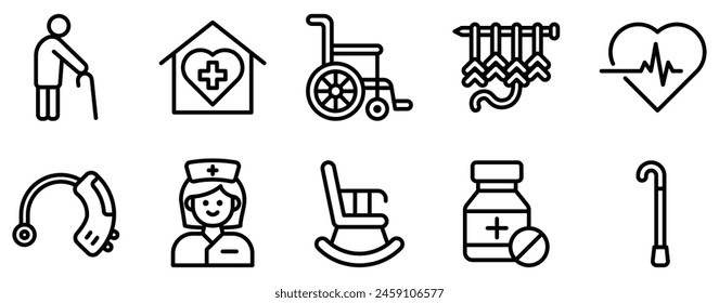 Complete Nursing Home Icon Set in Line Style