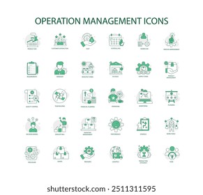 Ícones Completos de Gerenciamento de Operações para Negócios e Produção Superiores com traçado editável.