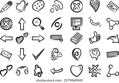 Complete pack of hand-drawn social media icons, Simple icons