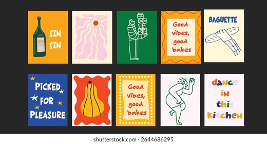 A complete pack of summer bistro quote banners – from “Good vibes, good bakes” to “Picked for pleasure” – ready for seasonal campaigns, ads, or stock uploads.
