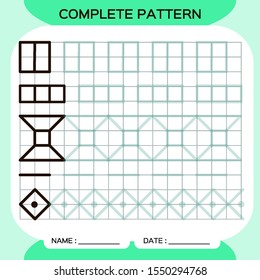 Complete pattern. Tracing Lines Activity For Early Years. Preschool worksheet for practicing fine motor skills. Tracing lines. Improving skills tasks. Green.