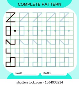 Complete pattern. Tracing Lines Activity For Early Years. Preschool worksheet for practicing fine motor skills. Tracing lines. Improving skills tasks. Green.