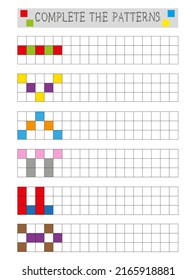 Complete the pattern worksheet for kids, educational game, fun activity for preschool and kindergarten kids