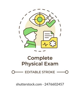 Complete physical exam multi color concept icon. Vision test, perception. Army job, examination. Round shape line illustration. Abstract idea. Graphic design. Easy to use in infographic, presentation