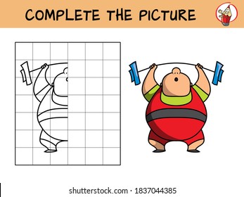 Complete the picture of a athlete. Copy the picture. Coloring book. Educational game for children. Cartoon vector illustration