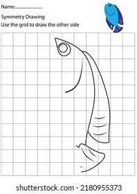 Complete The Picture, Black And White Cartoon Fish, Drawing Skills Training,kids Preschool Activity.