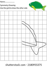 Complete The Picture, Black And White Cartoon Fish, Drawing Skills Training,kids Preschool Activity.