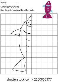 Complete The Picture, Black And White Cartoon Fish, Drawing Skills Training,kids Preschool Activity.