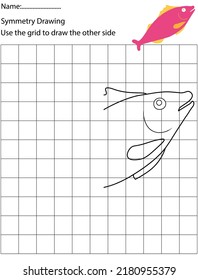 Complete The Picture, Black And White Cartoon Fish, Drawing Skills Training,kids Preschool Activity.