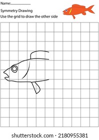 Complete The Picture, Black And White Cartoon Fish, Drawing Skills Training,kids Preschool Activity.