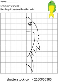 Complete The Picture, Black And White Cartoon Fish, Drawing Skills Training,kids Preschool Activity.