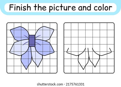 Complete the picture bow. Copy the picture and color. Finish the image. Coloring book. Educational drawing exercise game for children. Vector illustration