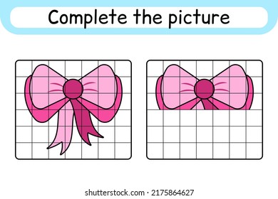 Completa el arco de imagen. Copia la imagen y el color. Termina la imagen. Libro de colorear. Juego educativo de dibujo para niños. Ilustración del vector
