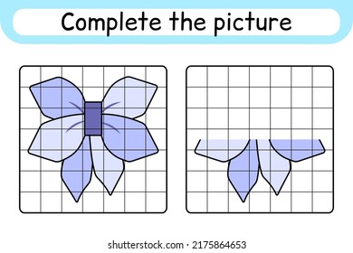 Complete the picture bow. Copy the picture and color. Finish the image. Coloring book. Educational drawing exercise game for children. Vector illustration