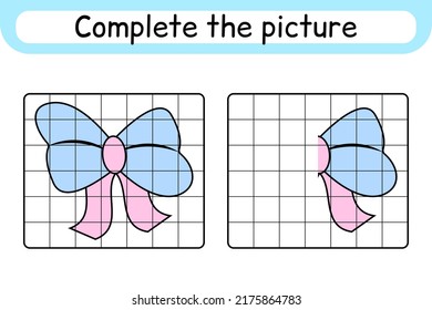 Schließen Sie die Bilderbogen ab. Kopieren Sie das Bild und die Farbe. Schließen Sie das Bild ab. Farbbuch. Bildungs-Zeichenkunst-Spiel für Kinder. Vektorgrafik