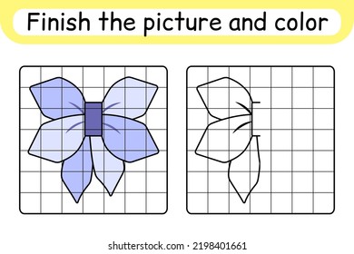 Complete the picture bow. Copy the picture and color. Finish the image. Coloring book. Educational drawing exercise game for children. Vector illustration