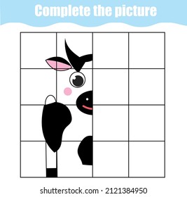 Complete picture by grid. Animals theme educational children game. symmetry drawing activity for toddlers
