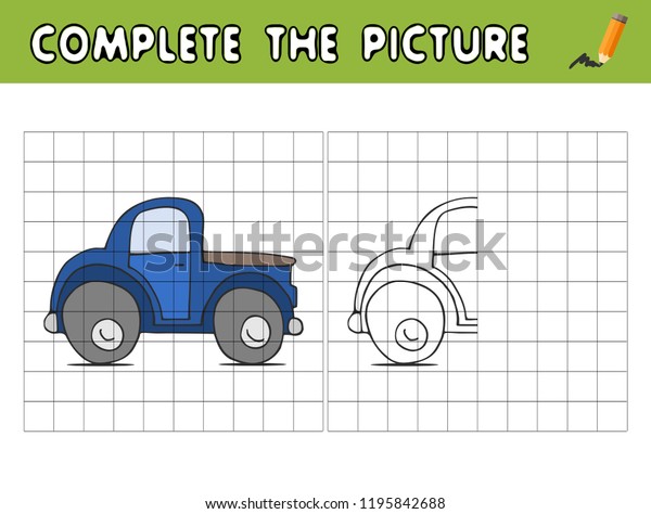 Complete the picture of a car. Copy\
the picture and color it. Educational game for\
children.