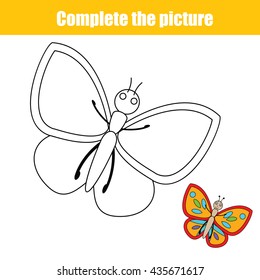 Complete the picture children educational drawing game. Animals theme. Coloring page for kids. Printable vector illustration