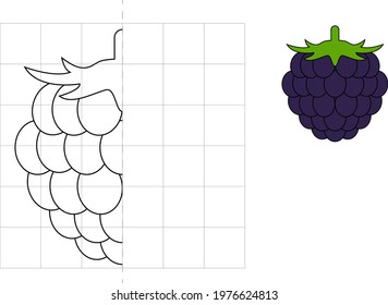 Complete the picture and coloring. Blackberry. Game for kids: symmetry.