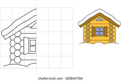 Complete the picture and coloring. House.