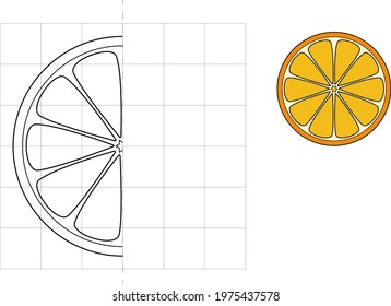 Complete the picture and coloring. Orange. Game for child.