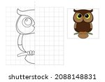 Complete the picture and coloring. Owl. Game for kids: symmetry.