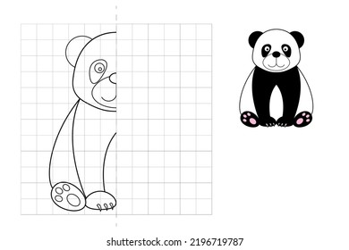 Complete the picture and coloring. Panda. Game for kids: symmetry.