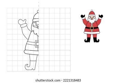 Complete the picture and coloring. Santa Claus.