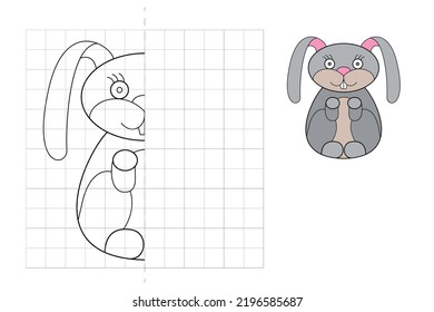 Complete the picture and coloring.Rabbit. Game for kids: symmetry.