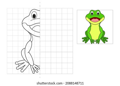 Complete the picture   coloring Toad  Game for kids: symmetry 