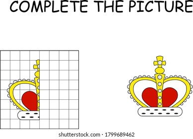 Complete the picture of a crown. Children educational game. 