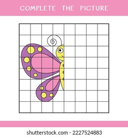 Complete the picture of cute butterfly. Simple educational game for kids. Vector worksheet