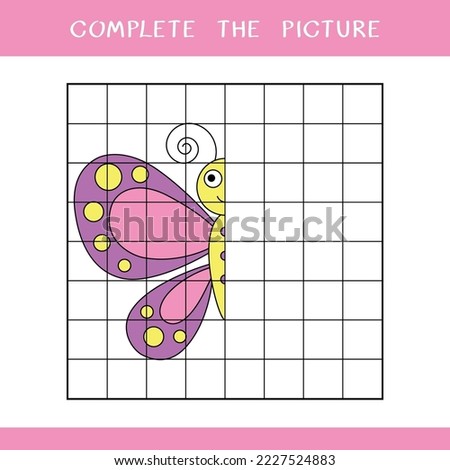 Complete the picture of cute butterfly. Simple educational game for kids. Vector worksheet