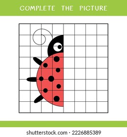 Complete the picture of cute ladybird. Simple educational game for kids. Vector worksheet