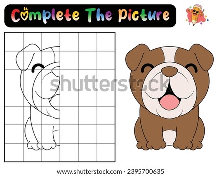 Complete the picture of a dog. Copy the picture. Coloring book. Educational game for children. Cartoon vector illustration