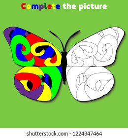 Complete the picture.  Education logic game for preschool kids. Vector Illustration.