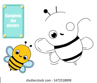 complete picture educational children game. Draw bee. Animal theme worksheet, printable activity for toddlers and kids