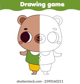 complete picture educational children game. Drawcute bear. Elementary level activity for toddlers and kids