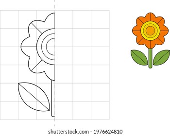 Complete the picture. Flower. Game for kids: symmetry.