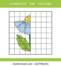 Complete the picture of flower. Simple educational game for kids. Vector worksheet