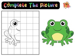 Complete The Picture Of A Frog. Copy The Picture. Coloring Book. Educational Game For Children. Cartoon Vector Illustration
