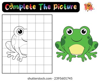 Completa la imagen de una rana. Copia la imagen. Libro de colorear. Juego educativo para niños. Ilustración vectorial de dibujos animados
