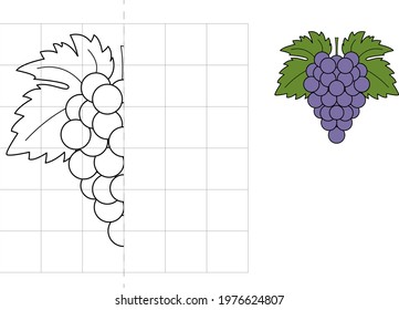 Complete the picture. Grape. Game for kids: symmetry.