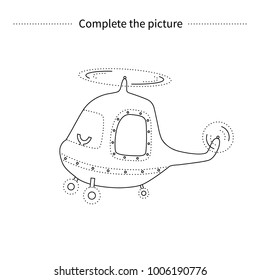 Complete the picture of helicopter.Coloring page.Children educational game.
