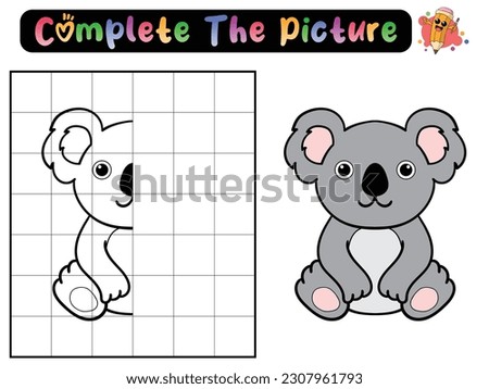 Complete the picture of a koala. Copy the picture. Coloring book. Educational game for children. Cartoon vector illustration