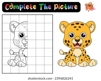 Complete the picture of a leopard. Copy the picture. Coloring book. Educational game for children. Cartoon vector illustration