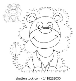 Complete the picture of the lion. Coloring pages. Children's educational game.Point to point. Vector graphics