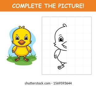 Complete the picture, Little chicken vector cartoon illustration