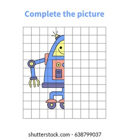 Complete the picture of robot.Coloring page.Children educational game.
